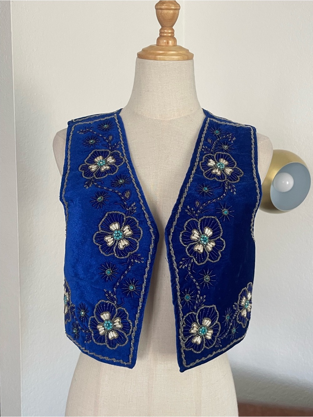 Boho Bright Velvet Velour Beaded Floral Vest